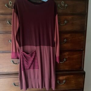 Gudrun Sjoden color block burgundy long sleeve cotton knit dress